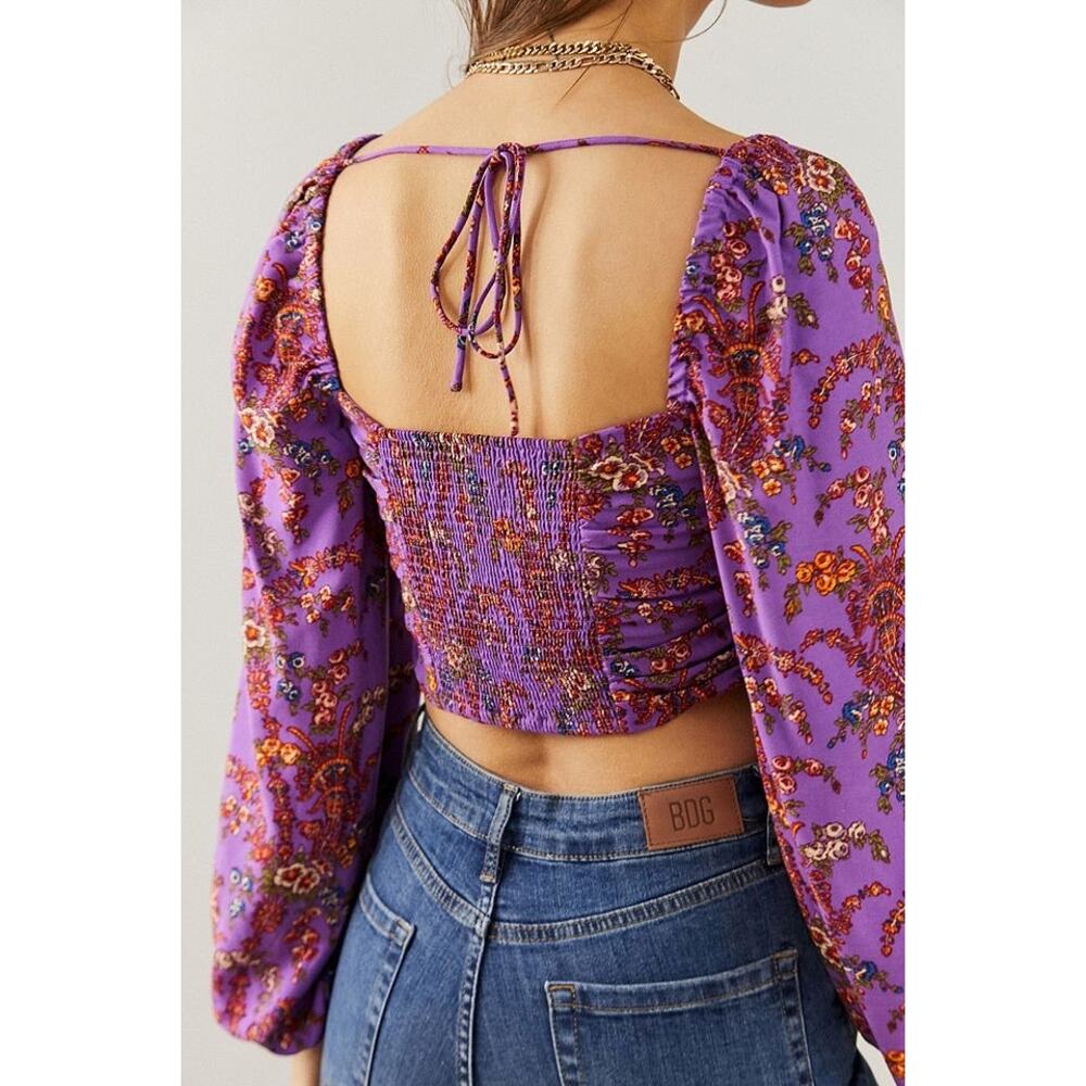 Urban Outfitters Bambi Purple Floral Crop Long Sleeve Top - Picture 2 of 8